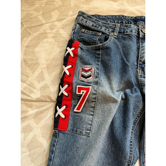 Von Dutch vintage y2k embroidered number logo patches jeans women’s 6/juniors 9 - Picture 5 of 13